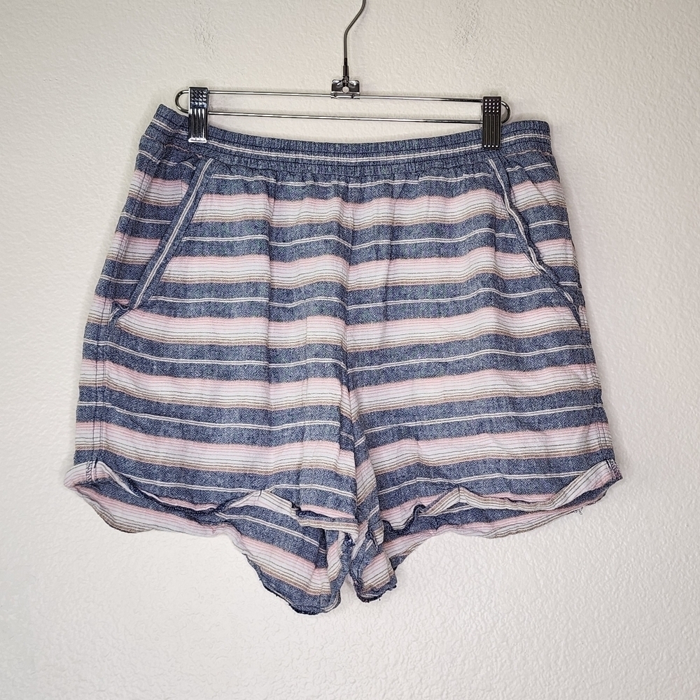 Anthropologie Mermaid Linen Blend Striped Pull On Shorts M